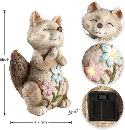 Fox Statue for Garden Decor, Garden Statue with Solar Power Light for Outdoor Patio Porch Lawn Yard Backyard Oudside Indoor Shelf Decoration,Praying Fox Sculptures & Statues Woman