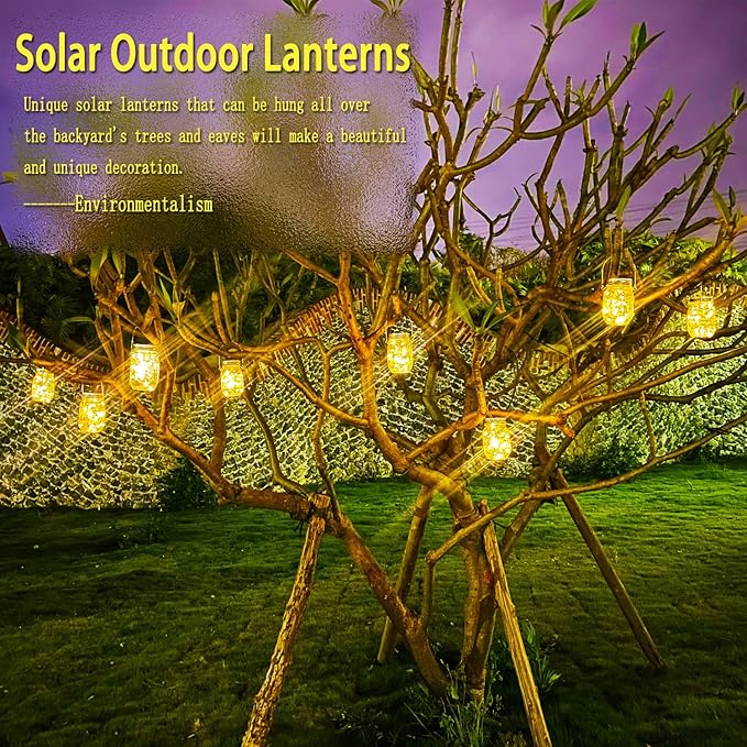 Cooo 12 Pack Christmas Decorations Solar Lanterns Outdoor Waterproof Upgraded Crystal Glass Solar Mason Jar Lights 30 LED 215% Larger SolarPanel（Just a Little More,Get Double The Delight-Warm White）