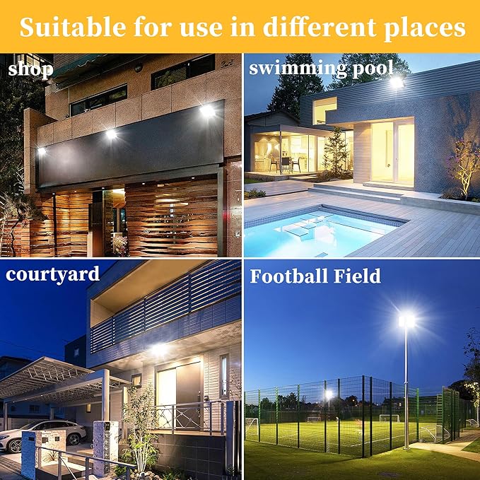 2 Pack 150W LED Flood Light Outdoor Plug in,15000 LM Super Bright Security Lights,IP66 Waterproof LED Work Light 6000K Daylight White,Floodlights for Garage,Yard,Garden,Playground
