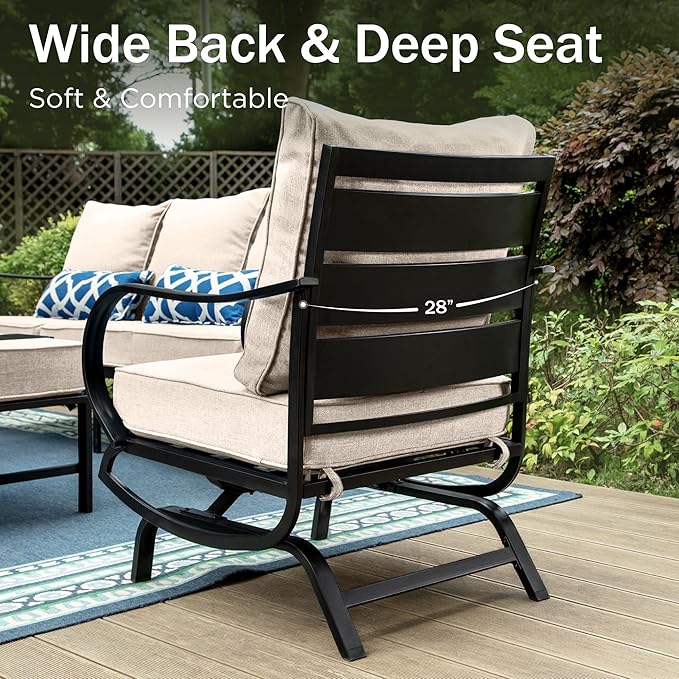 PHI VILLA Patio Conversation Set for 2, Deluxe Outdoor Patio Set with 2 C-Base Padded Sofa Chair