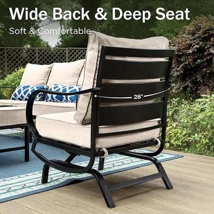 PHI VILLA Patio Conversation Set for 2, Deluxe Outdoor Patio Set with 2 C-Base Padded Sofa Chair