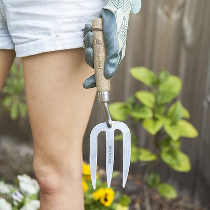 3 Piece Garden Hand Tool Set Extra Large Stainless Steel with Timber Handles Trowel Fork and Multitool