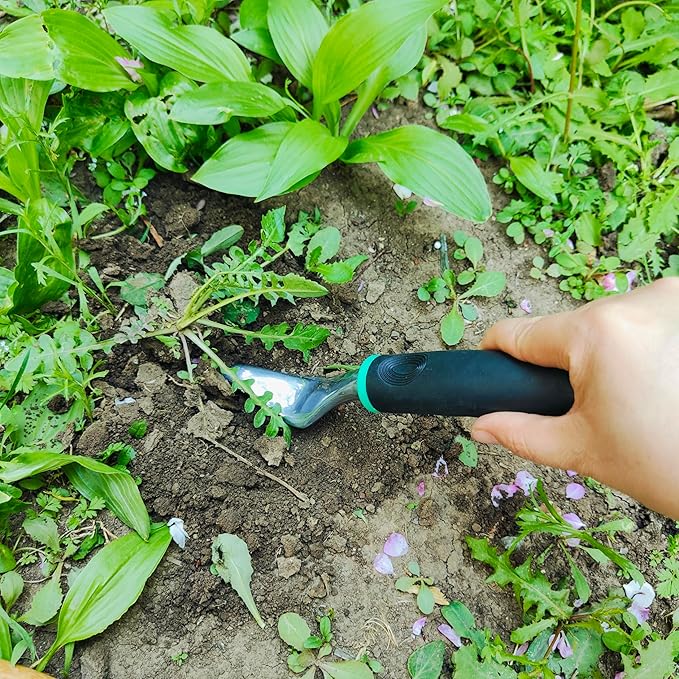 Gardening Tool Set Including Hand Trowel, Transplant Trowel, Cultivator Hand Rake, Pruning Shears and Weeder, Non-Slip Rubber Grip (4 pcs Green)