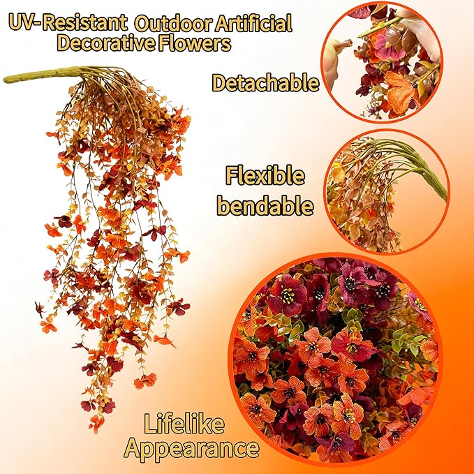NASAMA 2PCS UVresistant Silk Artificial Flowers Realistic Daisies Hanging Porch Courtyard Window Display Store Garden Decoration Festival Outfit (Orange Brown)