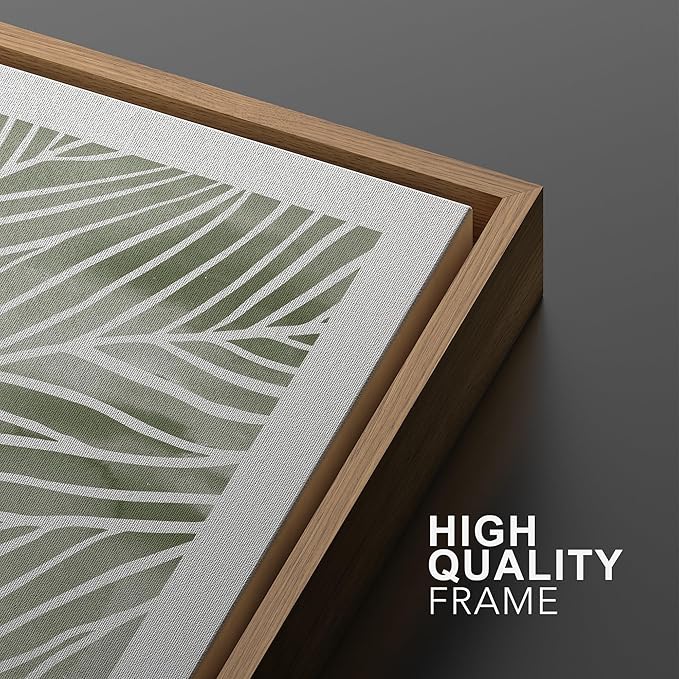 Ashbrook Framed Canvas Print Wall Art Set Abstract Jungle Green Pastel Plants Nature Wilderness Illustrations Modern Art Rustic Chic Colorful for Living Room, Bedroom, Office - 24"x36"x3 Natural