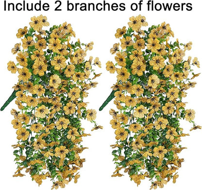 HyeFlora Artificial Hanging Flowers for Outdoors Decoration, 2pcs Fake Daisy with Eucalyptus Leaves for Garden Yard Porch (Yellow)