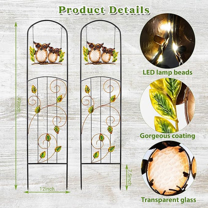 Solar-Powered Iron Plant Trellis with Lights,Voumsil Outdoor Garden Climbing Plant Support, Weatherproof Metal Stake for Vine Roses, Decorative Solar Lighting for Patio, Yard (Metallic Color 2 PCS)