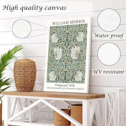 Induslyfe Large Framed Flower Wall Art Canvas Decor Set of 3, William Morris Wall Art Framed Prints Mid Century Modern Art, Aesthetic Floral Botanical wall art for bedroom living room bathroom 18x24