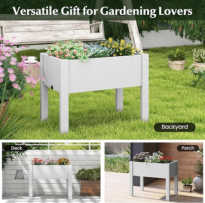 Giantex Raised Garden Bed with Legs, Self-Watering Planter Box with Water Level Indicator, Drainage Hole & Detachable Space Dividers, Outdoor Plant Container for Flower, Vegetable, Fruit, Herb (White)