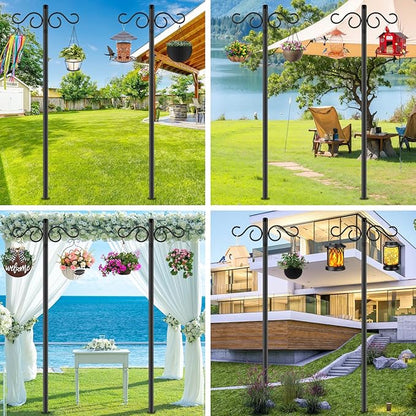 Adjustable Shepherd Hooks for Outdoor,3 Pack 90 Inch 5 Prong Base Bird Two Sided Feeder Poles,Heavy Duty Shepherds Hook,Suitable for Garden in Hanging Flower Basket,Lantern,Bird Nests