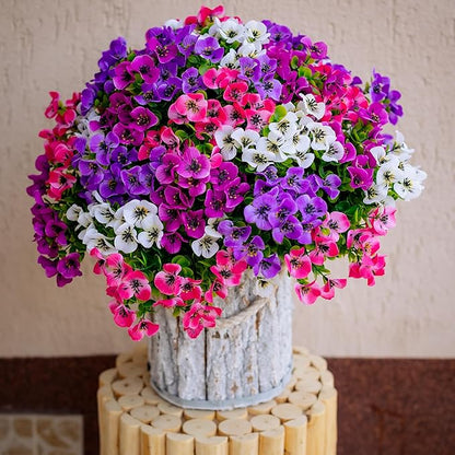 Artificial Pansies Flowers Outdoor Fake Plants - 16 Bundles UV Resistant No Fade Faux Shrubs Plastic Greenery Home Garden Porch Patio Decoration (16, Mixed01)