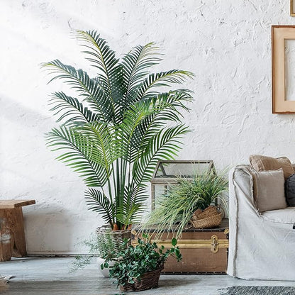 Artificial Tropical Palm Plant - 5 Ft Tall Faux Palm Tree with Plastic Pot for Office and Home Decor, Indoors and Outdoors, Housewarming Gift, K1502PCS