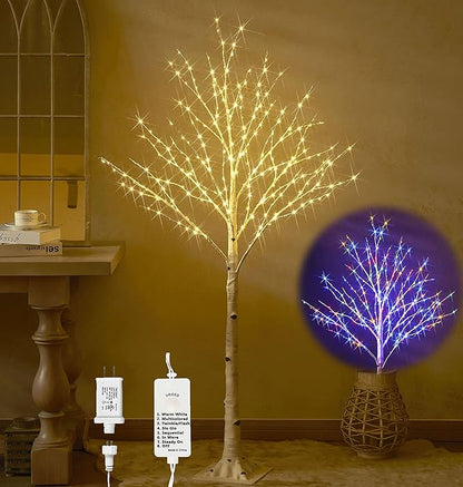 Hairui Pre Lit Birch Tree with 255L Multi Color and Warm White Fairy Lights 8 Functions 5FT, Lighted Tree for Indoor Outdoor Halloween Christmas Holiday Party Decoration