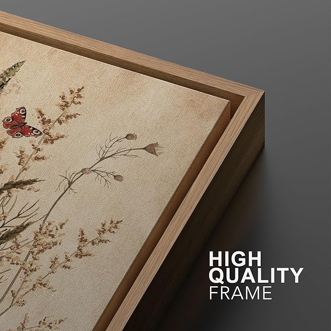 Ashbrook Framed Canvas Print Wall Art Set Vintage Wildflower Bouquet Nature Wilderness Illustrations Modern Art Decorative Floral Botanical Minimal Calm/Relax/Cozy for Bedroom - 24"x36"x3 NATURAL