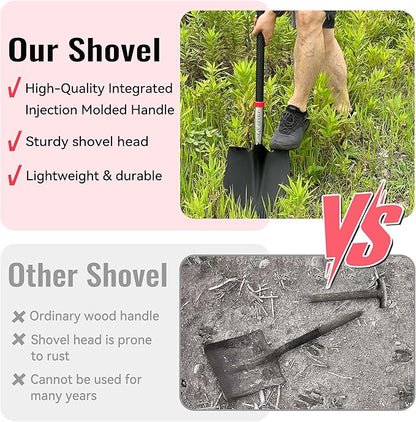 SHARK ATTACK Heavy Duty Garden Shovel 43.3 inch with D-Grip Handle, 10.04'' Serrated Steel Blade for Digging and Landscaping, Beach Shovel, Car Snow Shovel