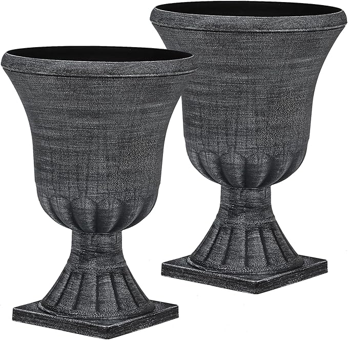 22" Tall Planters Set of 2, Washed Black Urn Outdoor Pots for Plants, Versatile Indoor/Outdoor Flower Pots w/Drainage Holes for Patio, Garden, Porch & Living Room Decor, Ideal Gift