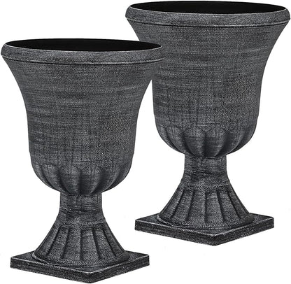 22" Tall Planters Set of 2, Washed Black Urn Outdoor Pots for Plants, Versatile Indoor/Outdoor Flower Pots w/Drainage Holes for Patio, Garden, Porch & Living Room Decor, Ideal Gift