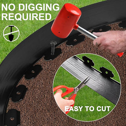 4 Inch Tall Garden Edging Border 33FT with 45pcs Spikes, Plastic Edging Border for Landscaping, Lawn, Garden, Flower Beds, Paver, Pathway