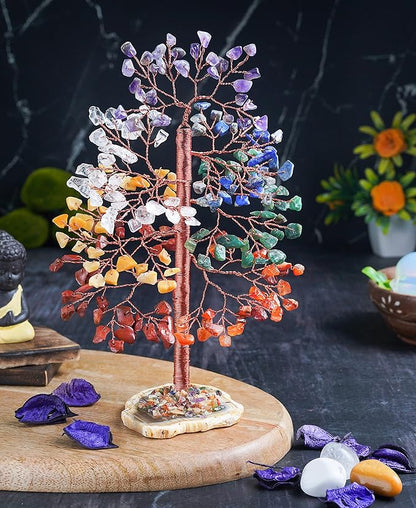 Seven Chakra Tree of Life - Crystal Tree of Life, Geode Agate Slice Base, Handmade Gemstone Tree, Crystal Decorations, Feng Shui Tree, 7 Chakra Tree, Money Tree, Spiritual Gifts, Healing Crystal Tree