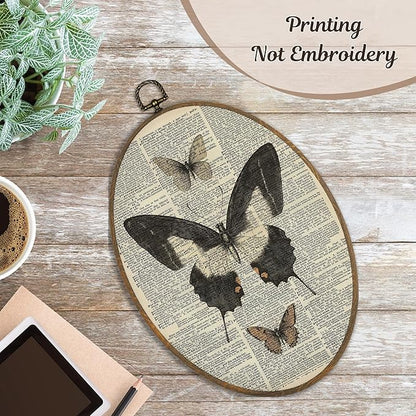 LKETW Vintage Butterfly Oval Wall Art Decor, Cottagecore Dictionary Butterfly Oval Canvas Hanging Decor, Retro Moth Insect Wall Decorations for Home Bedroom Living Room, 8.6x11.4 Inch