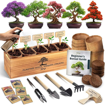 DIY Bonsai Tree Kit for Beginners – 5X Unique Japanese Bonzai Trees | Complete Indoor Bonsai Starter Kit for Growing Bonsai Plants with Tools & Planters – DIY Gardening Gifts for Women & Men