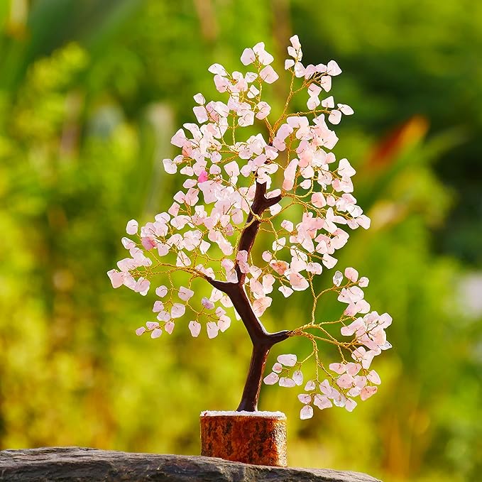 Rose Quartz Crystals Tree of Life Gifts, Womens Birthday Gifts for Her, Money Tree, Pink Tree Decor, Rose Quartz Pink Gifts for Women, Office Decor, Housewarming Gifts, Gemstone Trees