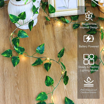 Metaku 33FT 100 LED Vine with Fairy Lights, Battery Operated Pothos String Lights with Remote, Warm White Leaf Lights for Bedroom, Room, Wall, Wedding, Garden, PartyDecor