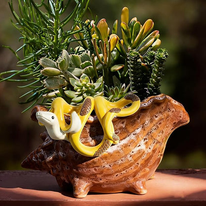Banana Snake Figurine Plant Pot Hugger Resin Miniature Hanging Realistic Banana Snake Statues Plant Decorations Gifts for Outdoor Home Garden Fence Balcony Patio Lawn Yard Ornaments