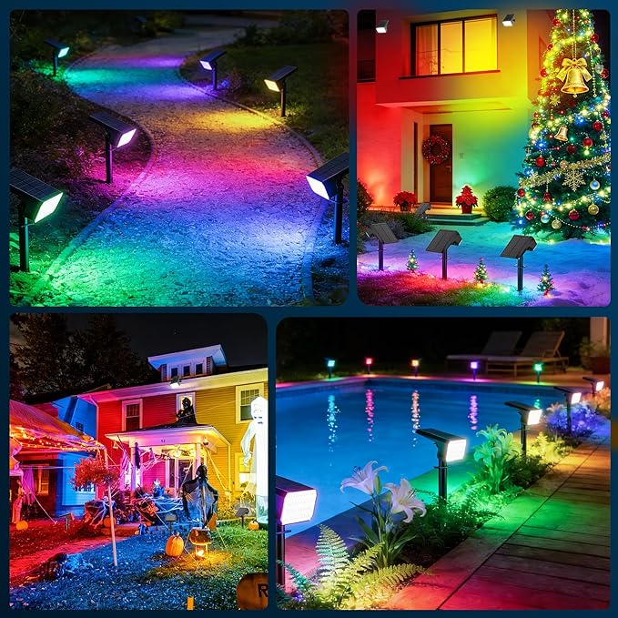 LANSOW Solar Spot Lights Outdoor Color Changing, 12Pack/7 Modes Waterproof Solar Christmas Landscape Spotlights, LED Solar Powered Flood Lights for Yard Garden Pathway Outside Halloween, Auto ON/Off