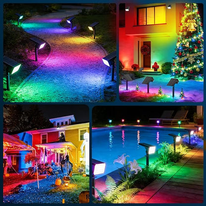 LANSOW Solar Spot Lights Outdoor Color Changing, 12Pack/7 Modes Waterproof Solar Christmas Landscape Spotlights, LED Solar Powered Flood Lights for Yard Garden Pathway Outside Halloween, Auto ON/Off