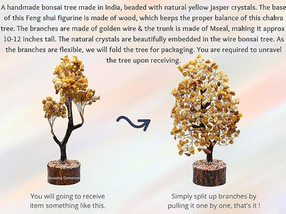 Yellow Jasper Natural Healing Premium Crystal Bonsai Feng Shui Fortune Money Tree of Life for Home Office Decor (Gift Box Ready,10-12 Inch)