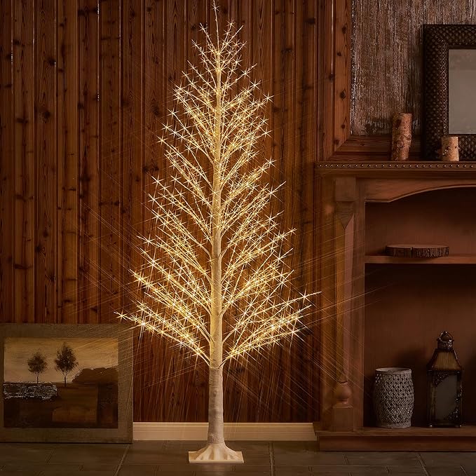 Hairui Lighted White Alpine Tree with 450L 810L Warm White Fairy Lights 4FT 6FT, Twig Tree with Lights for Indoor Outdoor Home Christmas Winter Holidays Party Decoration
