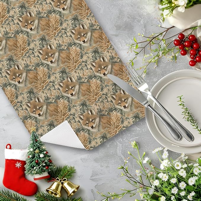 Vintage Botanical Fox Kitchen Towels, Whimsical Forest Wildlife Animal Decorative Hand Towels for Bathroom, Fox Gifts for Women Dish Tea Towel for Kitchen Decor, 16x24 Inch