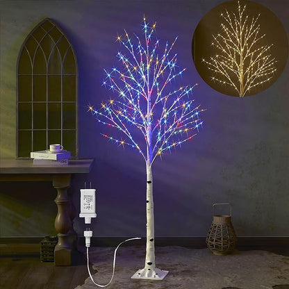 Hairui Lighted Birch Tree with 330L Warm White and Multi Color Fairy Lights 8 Functions 6FT, Faux Tree with Lights for Indoor Outdoor Christmas Party Easter Decoration