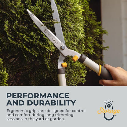 Woodland Tools 22" Regular Duty Hedge Shears - High Carbon Steel Blades, Non-Stick Coating, Cushioned Grips, Shock-Absorbing Bumpers, Manual Hedge Clippers for Shrubs and Bushes