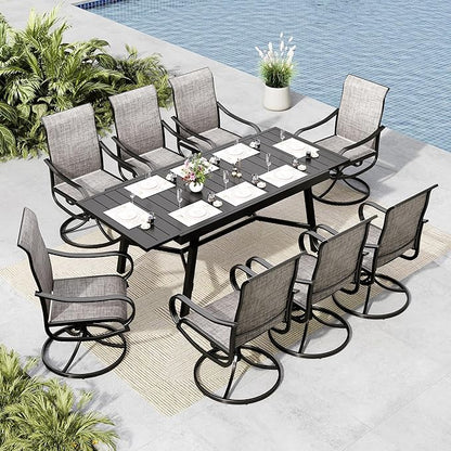 MFSTUDIO Patio Table and Chairs Set, Outdoor Dining Set for 8 with Expandable Table, 9 Piece Patio Dining Set for Deck/Backyard/Poolside/Garden