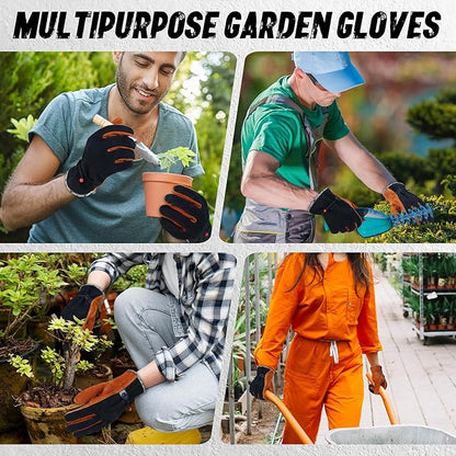 HLDD HANDLANDY 2 Pairs Leather Work Gloves for Men & Women, Reinforced Durable Palm for Welding, Farm, Gardening, Driving