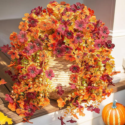 HyeFlora Artificial Autumn Flowers for Outdoors Fall Light Orange & Brown Daisy, Fake Hanging Decoration, 2Pcs Outside Decor, Realistic Plants, Silk Flower for Porch Patio Balcony Planter Yard