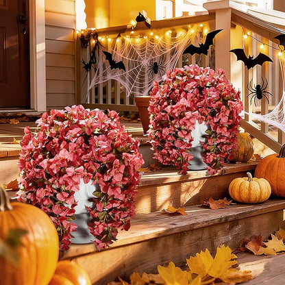 Bougainvillea Artificial Flowers Fake Plants for Outdoors Winter Decoration, 2 pcs Faux Long Trailing Vines UV Resistant Look Real Red Silk Flowers for Outside Planter Front Door Porch Urn Yard Patio