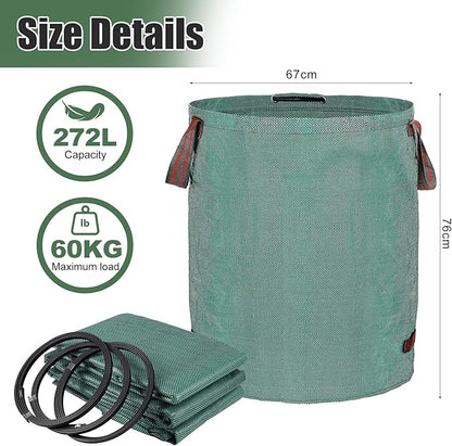 abcGoodefg Reuseable Yard Waste Bags, 72 Gallon Collapsible Lawn and Leaf Bags 3 Pack, Yard Bags Heavy Duty Extra Large wih Gardening Gloves, Garden Weed Trash Bags for Leaves Debris