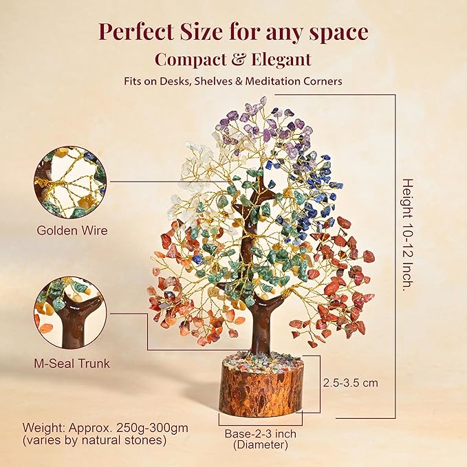 7 Chakra Healing Crystal Tree of Life, Handmade Feng Shui Crystal Tree for Good Luck, Positive Energy, Wealth, Reiki Healing, Gifts for Women and Mom Birthday, House Warming Gift