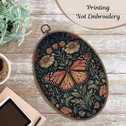 LKETW Vintage Butterfly Oval Wall Art Decor, William Morris Butterfly Floral Oval Canvas Hanging Decor, Retro Cottagecore Botanical Wall Decorations for Home Bedroom Living Room Office, 8.6x11.4 Inch