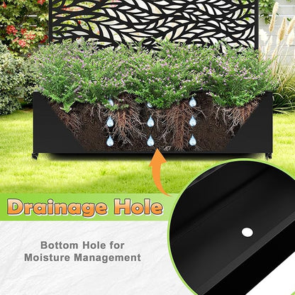 Metal Raised Garden Bed with Trellis, 2-in-1 Planter Box & Privacy Screen for Climbing Plants, Outdoor Standing Flower Bed with Drainage Holes, 47.2" L x 16.7" W x 70.8" H, Black-Spring