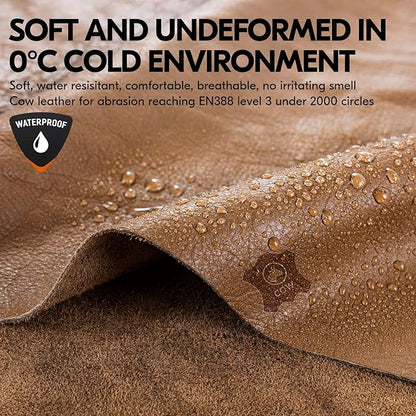 Vgo... 1Pair 0℃/32°F Winter Cow Grain Leather Work Gloves, Cold Weather Waterproof Safety Work Gloves(Size L,Brown,CA9597FLWP)