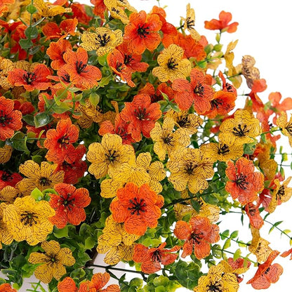 Artificial Fake Plants Flowers for Outdoor Spring Summer Decor,12 Bundles Faux Silk Daisy for Planter Pot Colorful UV Resistant Look Real for Front Door Porch Patio Outside Yard(Yellow Orange)