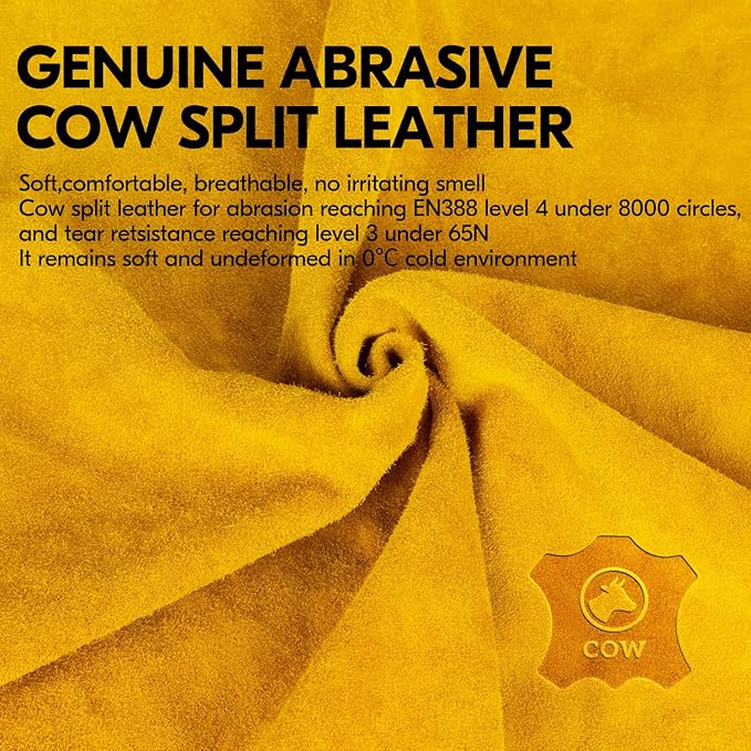 Vgo... 1-Pair 32℉ or above Winter Lined Cowhide Split Leather Work and Driver Gloves, For Heavy Duty/Truck Driving/Warehouse/Gardening/Farm/Cold Storage(Size L, Gold, CB9501F)