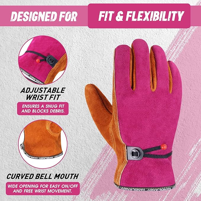 HLDD HANDLANDY 2 Pairs Leather Work Gloves for Men & Women, Reinforced Durable Palm for Welding, Farm, Gardening, Driving