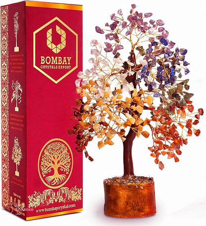 Crystal Tree of Life - 7 Chakra Healing Crystal Bonsai Tree for Home & Office Decor | Handmade Gemstone Money Tree for Positive Energy, Good Luck & Wealth | Spiritual Birthday Gift for Women & Mom