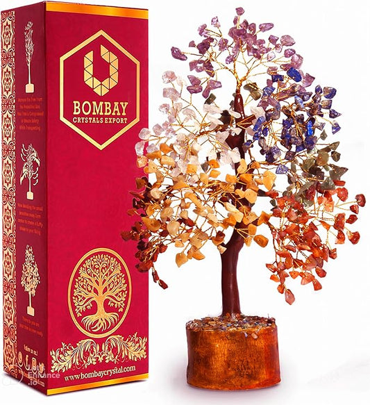 Crystal Tree of Life - 7 Chakra Healing Crystal Bonsai Tree for Home & Office Decor | Handmade Gemstone Money Tree for Positive Energy, Good Luck & Wealth | Spiritual Birthday Gift for Women & Mom