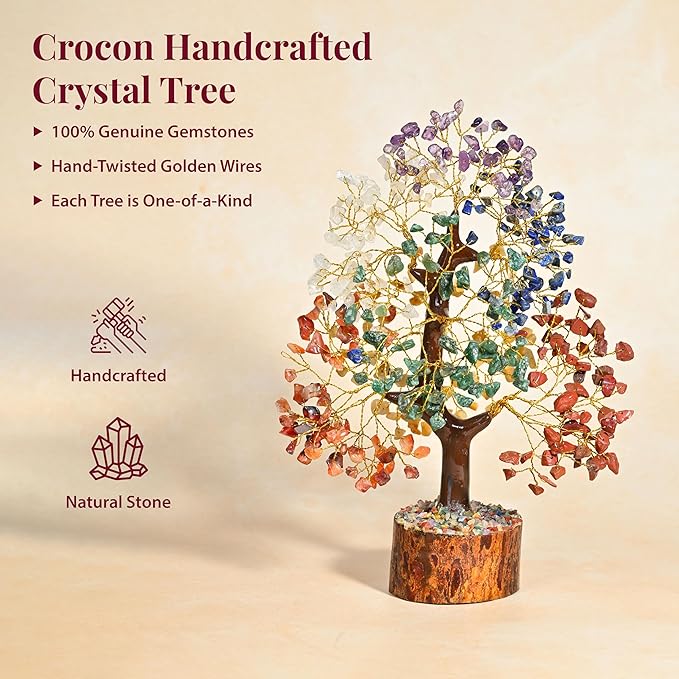 7 Chakra Healing Crystal Tree of Life, Handmade Feng Shui Crystal Tree for Good Luck, Positive Energy, Wealth, Reiki Healing, Gifts for Women and Mom Birthday, House Warming Gift